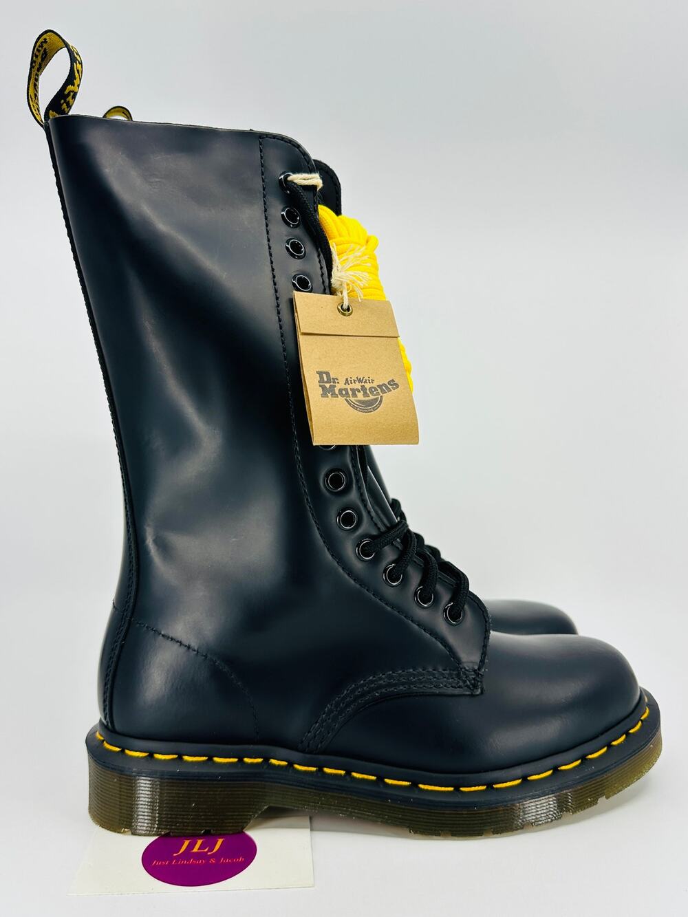 Dr. Martens Women's 1914 Smooth Black Leather 14-Eye High Lace Up Boots Size 6
